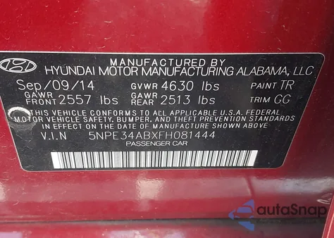 2015 Hyundai Sonata Sport 2.0T z USA, uszkodzony, nr VIN 5NPE34ABXFH081444